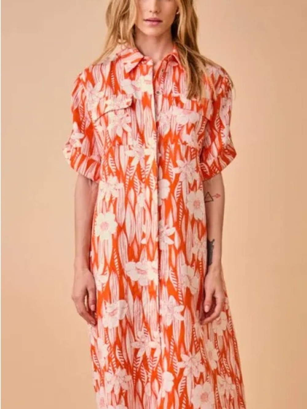 HUNTER BELL Charlotte Shirt Dress in Scarlet Lei Belt